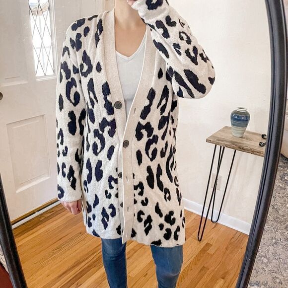 Something Navy Leopard Print Cardigan Sweater M - Picture 7 of 7